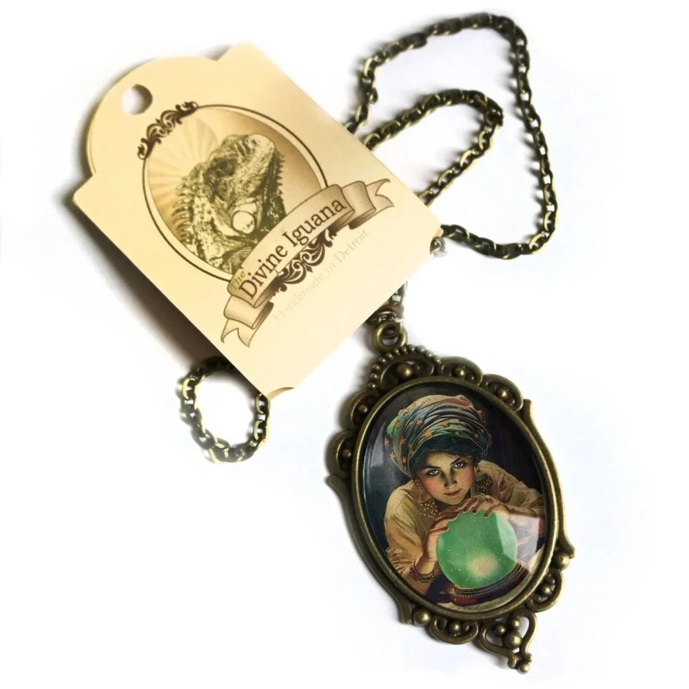 Fortune Teller Ornate‎ Pendant Necklace - Oval Tarot and Mystic Jewelry